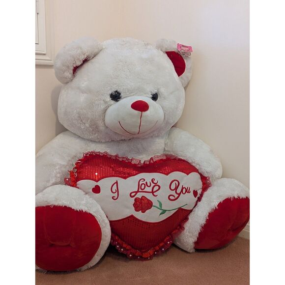 Other - 32" White Red Stuffed Teddy Bear Heart I Love You Light Up Valentine's Day Gift